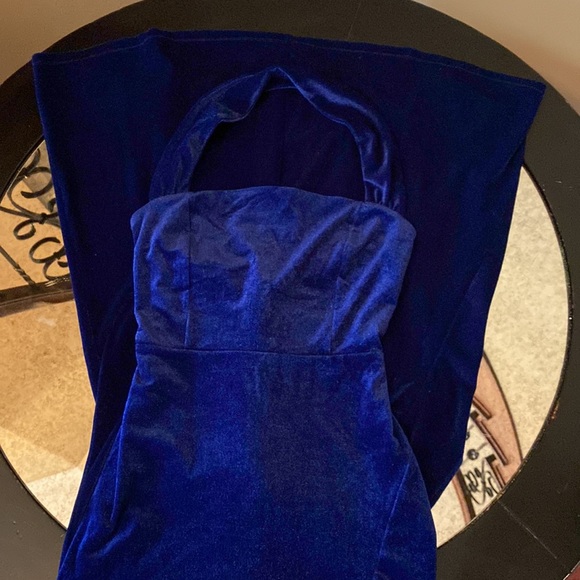 Lulus Enchanting Touch Royal Blue Velvet Halter Mermaid Maxi Dress sz XS - Picture 8 of 10